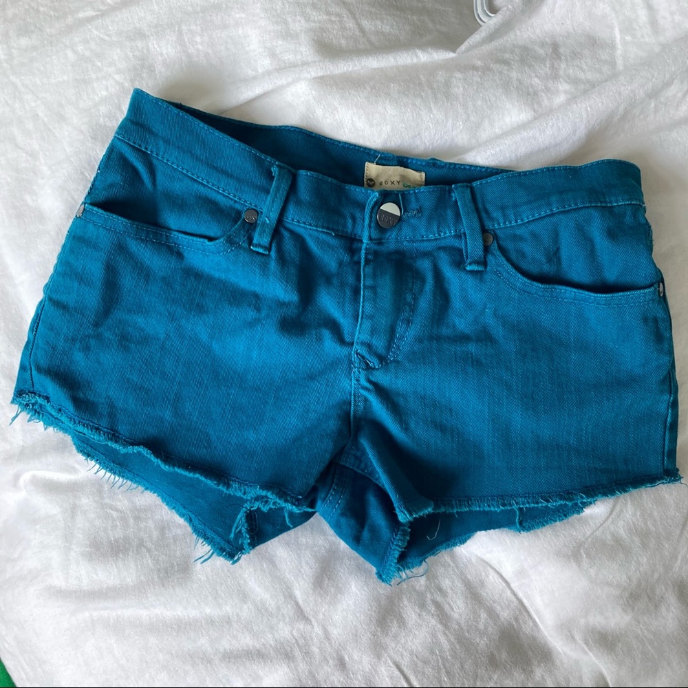 Roxy Teal Jean Short Shorts